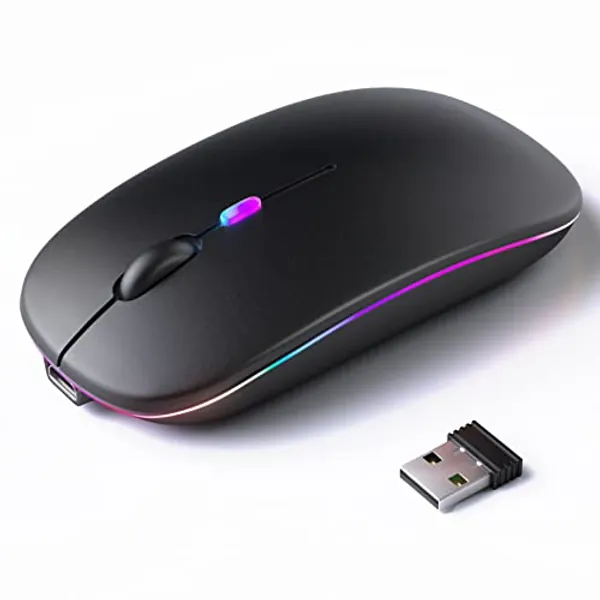 KANMABPC Wireless Bluetooth Mouse, Rechargeable LED Dual Mode Mouse (Bluetooth 5.2 and USB Receiver) Portable Silent Mouse,for Laptop/Desktop/Tablet(Black)