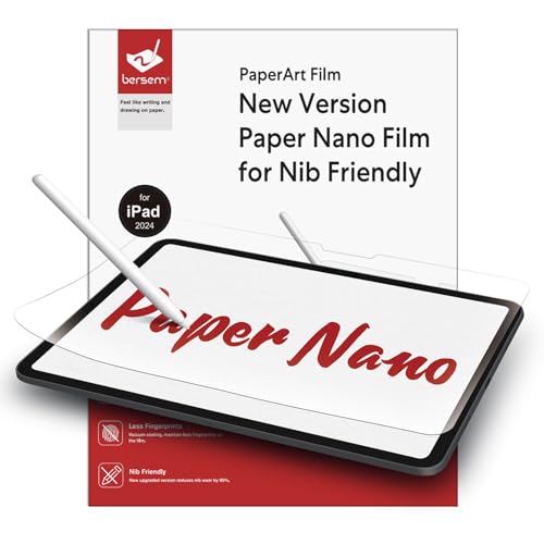 bersem 2-Pack New Paper Nano Screen Protector for iPad Pro 13 Inch 2024 (M4) / iPad Air 13 Inch 2024 (M2), Matte PET Film for Writing, Nib Friendly, Anti-Glare, Easy Installation, Nano-Texture - Transparent