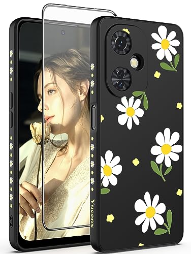 Oneplus Nord n30 5G Case, Girls Women Florals Liquid Silicone Phone Case, Shockproof Anti-Scratch Soft Protection Case with Screen Protectors for OnePlus Nord N30 5G (Black)