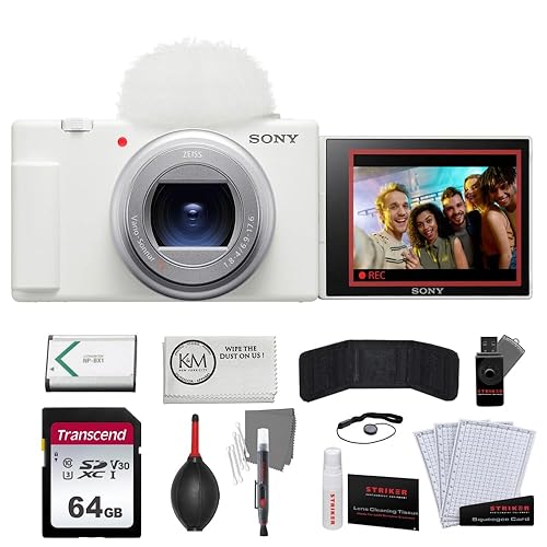 Sony ZV-1 II Digital Camera | White Bundled with 64GB Memory Card + Microfiber Cleaning Cloth + Photo Starter Kit (11 Pieces) (4 Items) - White - Starter Accessory Bundle