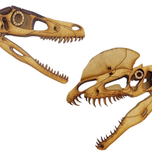 Velociraptor and Dilophosaurus Skulls 3D Wooden Puzzle