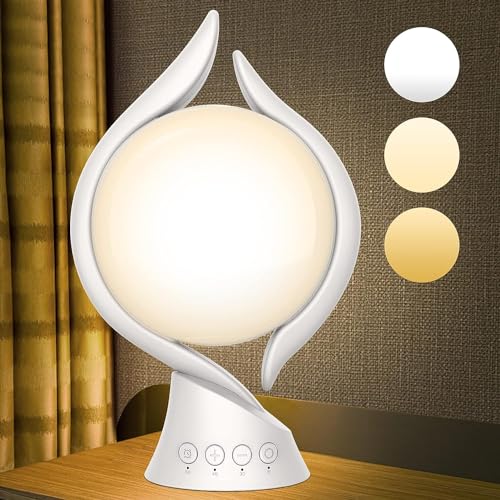 Voraiya® Light Therapy Lamp 10000 Lux, UV-Free Therapy Light with 5 Brightness & 3 Color Temperature, 4 Timer & Memory Function, Full Spectrum, Bright Seasonal Sun Light Lam for Bedroom, Office - A3-White