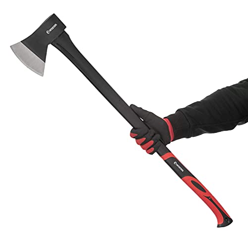 INTERTOOL 36” Wood Chopping Axe, 2.8 Lbs, Long Tree Felling Ax, Firewood Cutting, Shock Absorbing Fiberglass Anti-Slip Handle with Blade Cover HT-0264 - 36" Chopping Axe Classic