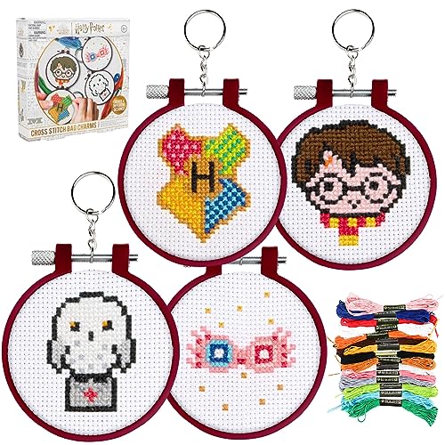 Paladone Harry Potter Stamped Cross Stitch 4 Pack Embroidery Starter Kit for Beginners - 4 Magical Designs - Fun and Easy Craft Activity for Fans
