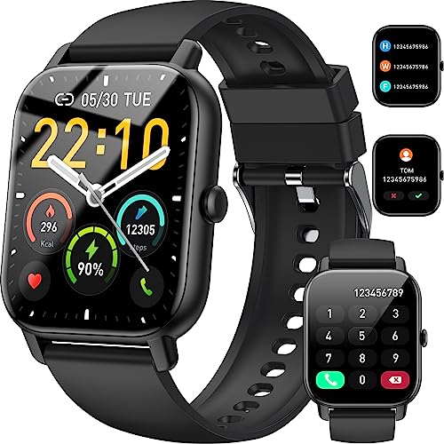 Reloj Inteligente Hombre Mujer, 1.85" Smartwatch con Llamadas Bluetooth, Smart Watch Pulsómetro/Monitor de Sueño/Podómetro, 110+ Modos Deportivos Impermeable IP68 Pulsera Actividad para Android iOS - 1.85" - Negro