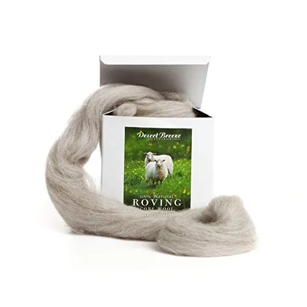 
                            100% Natural Wool Roving Top, Un-Dyed Sand, 8 OZ Corriedale, Made in South America, Best Core Wool for Needle Felting, Wet Felting, Spinning, Dryer Balls, Stuffing, Big Yarn Roving, 29 Micron
                        