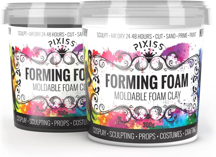 Foam Clay Moldable Cosplay Air Dry by Pixiss (300 Gram White) – High Density and Perfect for Intricate Designs | Air Dry to Perfection | Great for Cutting with Knife or Rotary Tool, Sanding or Shaping - Black & White