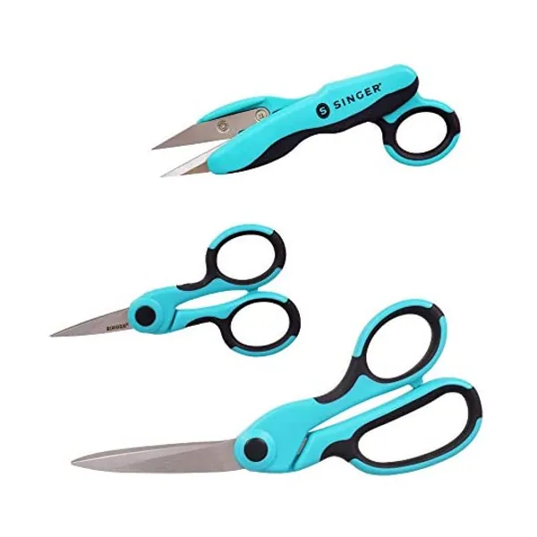 
                            SINGER ProSeries Sewing Scissors Bundle, 8.5" Heavy Duty Fabric Scissors, 4.5" Detail Embroidery Scissors, 5" Thread Snips with Comfort Grip
                        