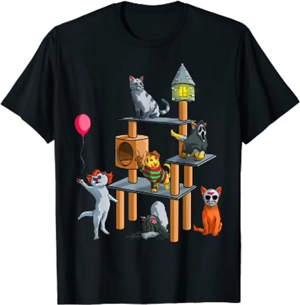 Funny Cat Horror Movies Cute Halloween for Cat Kitty Lovers T-Shirt