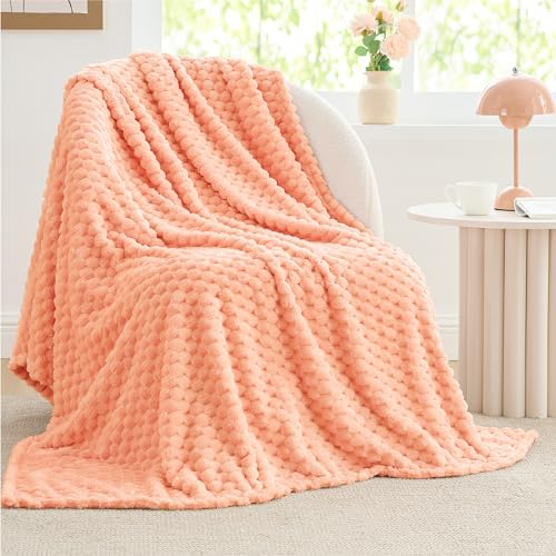 BEDELITE Fleece Throw Blanket for Couch & Bed - 3D Jacquard Decorative Peach Pink Blanket, Super Soft and Cozy Warm Fuzzy Blanket for Spring, 50x60Inches - Peach Pink - 50"x60"