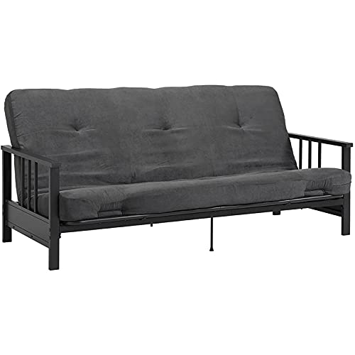 DHP Harlow Metal Arm Futon, Full Size Black Frame with 6" Microfiber Mattress, Grey - Grey
