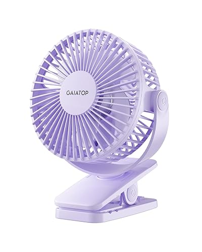 Gaiatop Portable Clip on Fan Battery Operated, Small Powerful 3 Speed Quiet 360° Rotate, USB Rechargeable Mini Personal Cooling for Desk Table Home Office Stroller Camping Purple - light purple