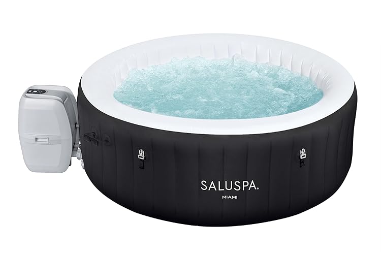 Bestway SaluSpa Miami EnergySense AirJet Inflatable Hot Tub Spa (71" x 26") | Portable Hot Tub with 2 Covers (1 Energy-Efficient Thermal Cover and 1 Standard Cover) | Fits Up to 2-4 Persons | Black - Miami (EnergySense)