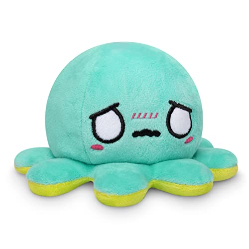 TeeTurtle - The Original Reversible Octopus Plushie - Green Happy + Aqua Worried - Cute Sensory Fidget Stuffed Animals That Show Your Mood 4x4x3 - Happy Green + Worried Aqua