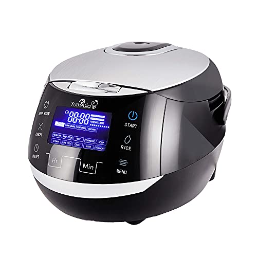 Yum Asia Sakura Rice Cooker with Ceramic Bowl and Advanced Fuzzy Logic (8 Cup, 1.5 Litre) 6 Rice Cook Functions, 6 Multicook Functions, Motouch LED Display, 120V Power (Black and Silver) - Black and Silver