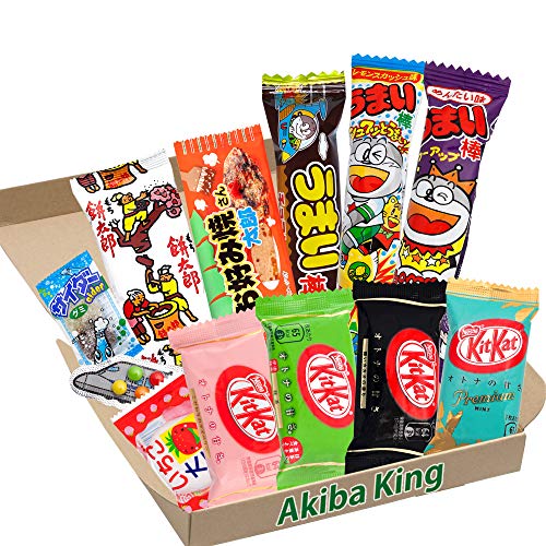 Kit Kat chocolate & trial Japanese Dagashi Box Umaibo Snack Gummy potato Chip w/AKIBA KING Sticker