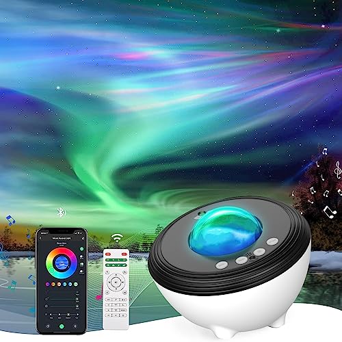Proyector Estrellas Aurora Febotak Proyector Planetarium Galaxias Luz Noctura Altavoz Música, 8 Sonidos Ambientales & Melodías, Compatible con Alexa, Control App/Remote/Voz, 48 Colores - X3
