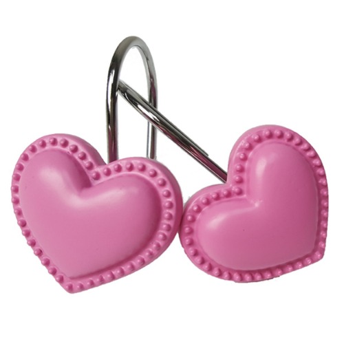 Cyrra Heart Shaped Rust Resistant Decorative Shower Curtain Hooks 12- Pack (Dark Pink Heart) - Dark Pink Heart