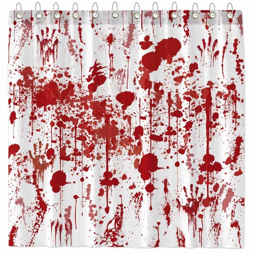 Funnytree Bloody Shower Curtain Horror Halloween Blood Splatter Splashes Home Bathtubs Bathroom Curtain Decoration Set with 12 Hooks Easy Care Washable Durable Polyester Fabric 72"x72" - Red