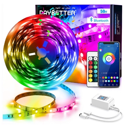 DAYBETTER Led Strip Lights 50ft Smart Light Strips with App Control Remote, 5050 RGB Led Lights for Bedroom, Music Sync Color Changing Lights for Room Party - 50ft