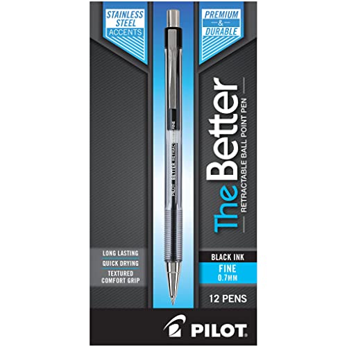 PILOT Pen 30000 The Better Ball Point Pen Refillable & Retractable Ballpoint Pens, Fine Point, Black Ink, 12-Pack - Fine Point - Black Ink - 12 Count (Pack of 1)