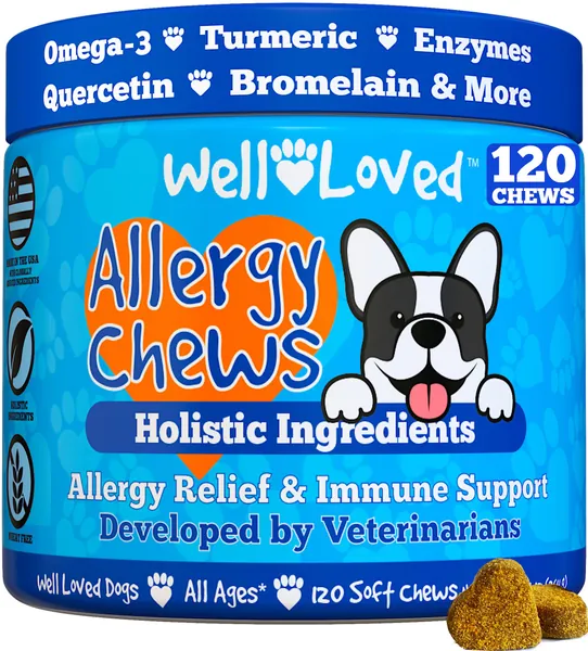 Well Loved Dog Allergy Chews - Dog Allergy Relief, Made in USA, Vet Developed, Hot Spot Treatment for Dogs, Dog Itch Relief, Anti Itch for Dogs, Dog Vitamins, Dog Skin Allergies Treatment, 120 Count -