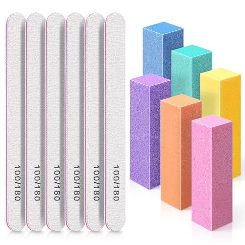 Nail Files and Buffer, TsMADDTs Professional Manicure Tools Kit Rectangular Art Care Buffer Block Tools 100/180 Grit 12Pcs/Pa(White) - White