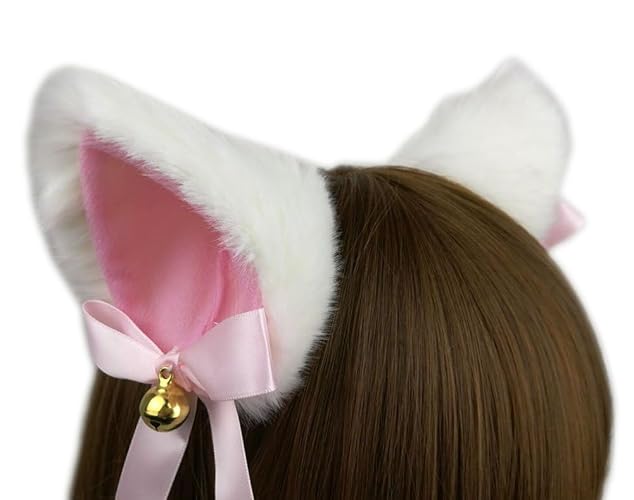 Hot Sweet Lovely Anime Lolita Cosplay Fancy Neko Cat Ears Hair Clip White with Bell