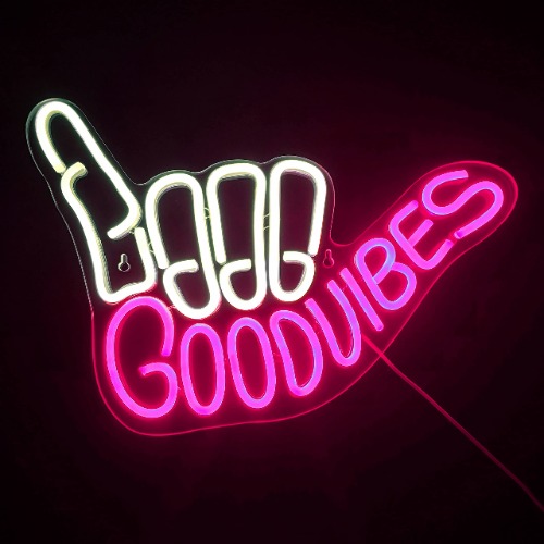 Good Vibes Neon Sign Light for Wall Décor Good Vibes Only Hand Neon Signs Bedroom Game Room Light Up LED Wall Sign Cool Things for Teen Room Sign Gamer Gift Party Holiday (3 - Good Vibes - Pink)