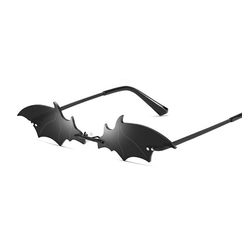 Black Goth Bat Shaped Sun Glasses - Black Gray