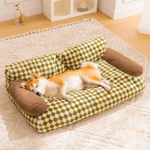 Vintage Leisure Diamond Dog & Cat Sofa Bed | Green plaid / L