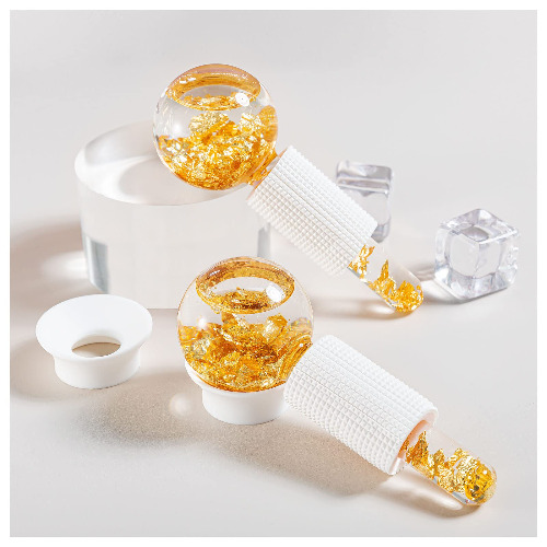 BSROLUNA Ice Globes for Facials Cooling Facial Globes 24K Gold Face Massager Roller Daily Beauty Routines Reduce Eye Puffiness and Dark Circles 2 Pcs Skin Massage Tool (Golden) - Golden