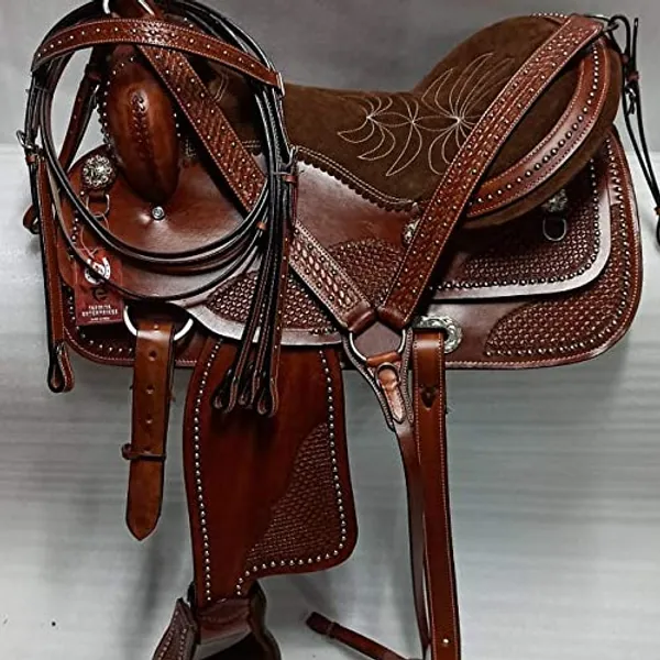 Tasmiya Western Leather Barrel Racing Pleasure Trail Horse Saddle  tack(with Matching accesories)