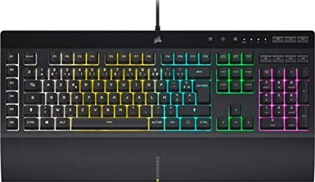 CORSAIR K55 RGB PRO Clavier de Jeu Filaire à Membrane – IP42 Résistant à la Poussière et Aux éclaboussures – 6 Touches Macro Intégration Elgato – Compatible iCUE – QWERTY UK – PC, Mac, Xbox – Noir