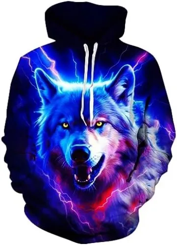 Extremely large kitsch wolf hoodie