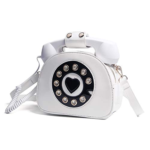 Oweisong Fun Telephone Purse for Women Novelty Pink Phone Tote Handbags Top Handle Shoulder Crossbdoy Bag - White