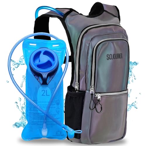 Sojourner Hydration Pack, Hydration Backpack - Water Backpack with 2l Hydration Bladder, Festival Essential - Rave Hydration Pack Hydropack Hydro for Hiking, Running, Biking, Festival Gear - Holographic - Pink