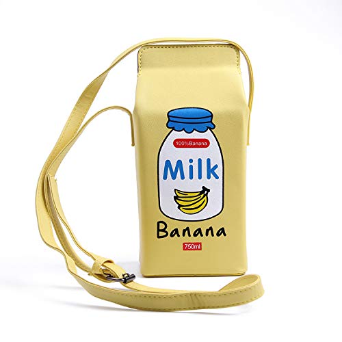 LUI SUI Fruits Banana Strawberry Milk Box Cross Body Purse Bag Women Phone Wallet Shoulder Bags - Yellow