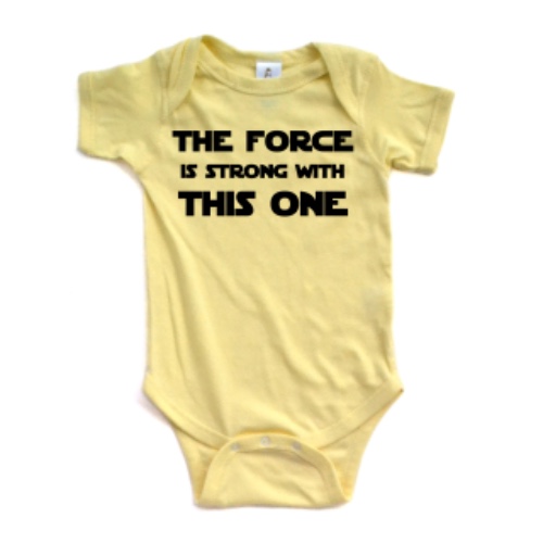 Cute Funny Nerd Geek Humor The Force is Strong with This One Soft Baby Bodysuit - Newborn Yellow