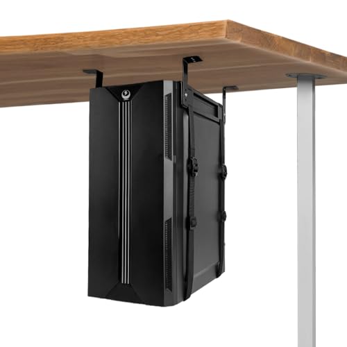 Chanvoo Under Desk PC Tower Mount, Adjustable Strap Computer CPU Chassis Holder Bracket with Anti-Scratch Sponge (Black) - Black