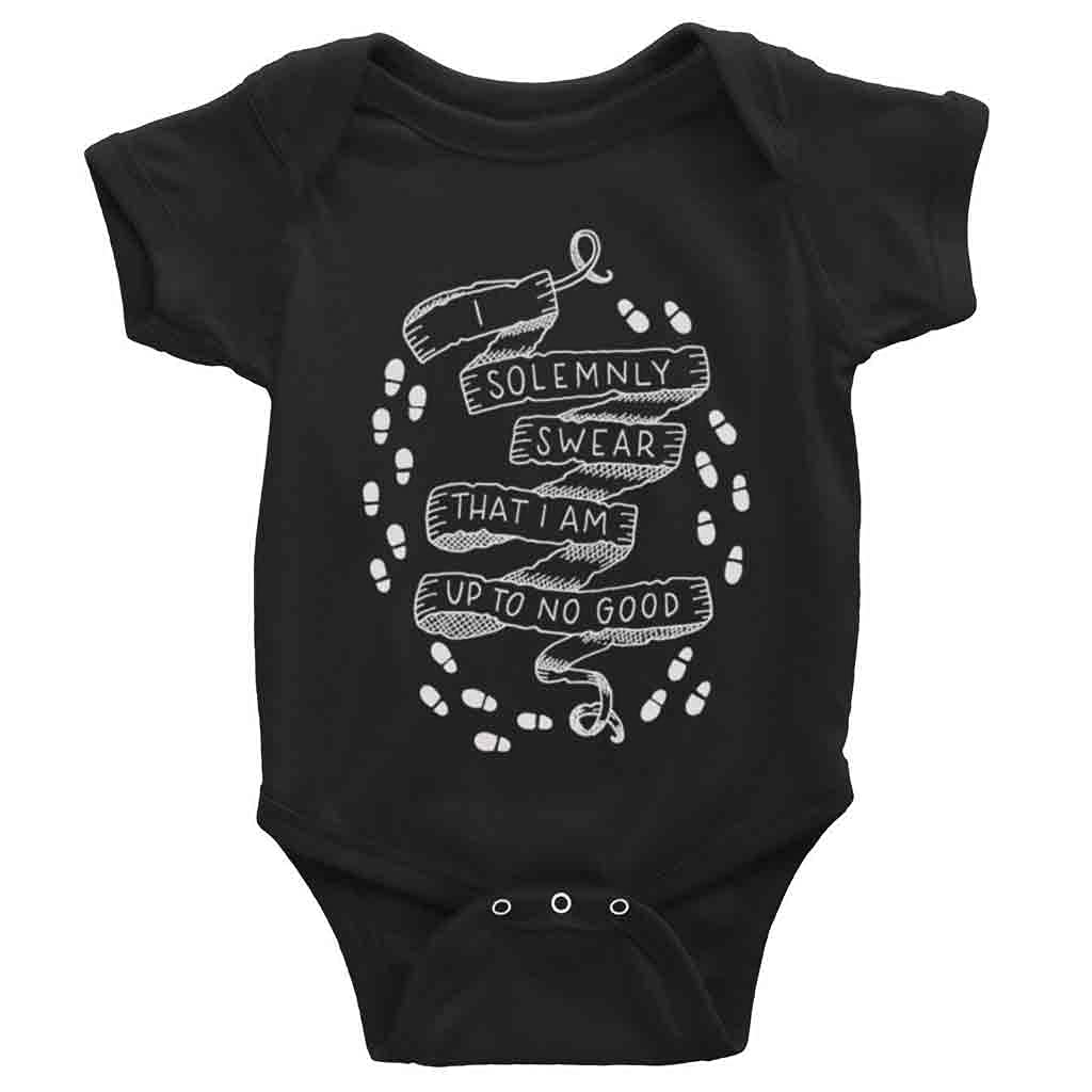 I Solemnly Swear That I Am Up to No Good Unisex Newborn Bodysuit Infant Baby Short Sleeve Onesie - Black 3 Months