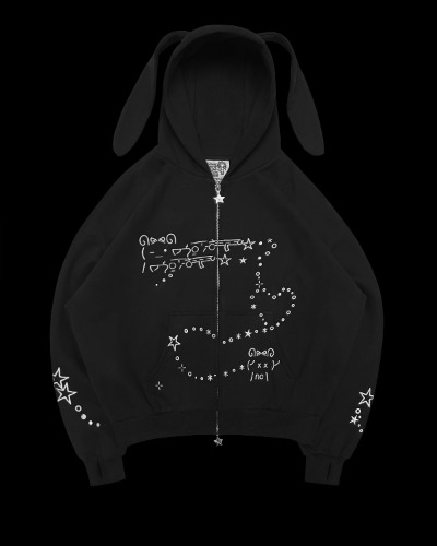 MALFUNCTION ZIP HOODIE BLACK (DETACHABLE EARS) | L/XL