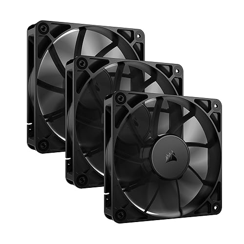 CORSAIR RS120 120mm PWM Fans – Daisy-Chain Connection – Low-Noise – Magnetic Dome Bearing – Triple Pack – Black - Non-ARGB - 3 x 120mm - Black