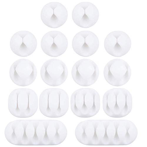 16 Pack OHill Multipurpose White Cable Clips Holders for Organizing Cable Cords Home and Office, Adhesive Cord Holders