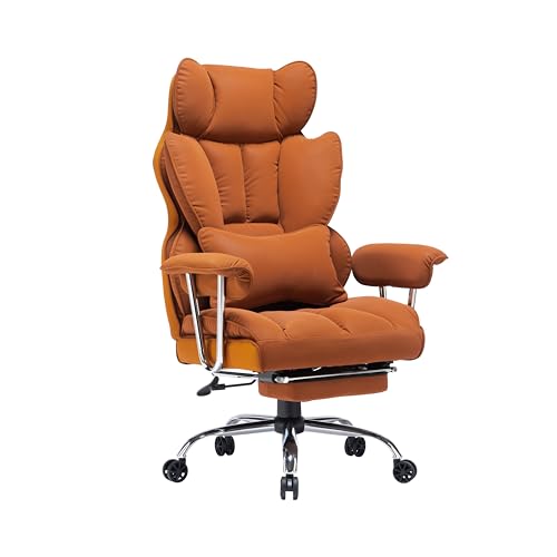 Efomao Desk Office Chair 400LBS, Big and Tall Office Chair, PU Leather Computer Chair, Executive Office Chair with Leg Rest and Lumbar Support, Orange Office Chair - Kaqi