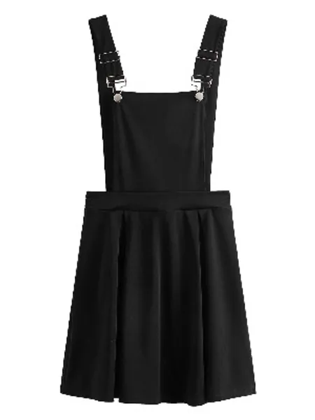 Romwe Women's Cute A Line Adjustable Straps Pleated Mini Overall Pinafore Dress