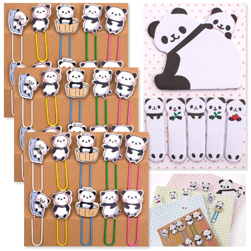 pandaonly 30Pcs Panda Paperclip Bookmarks, 3 Set Cute Panda Bookmark Clips with 1 Sheet Panda Sticky Notes-Funny Paperclips Bookmarks Planner Clips for Office Supplies Coworkers Teachers' Day Gifts