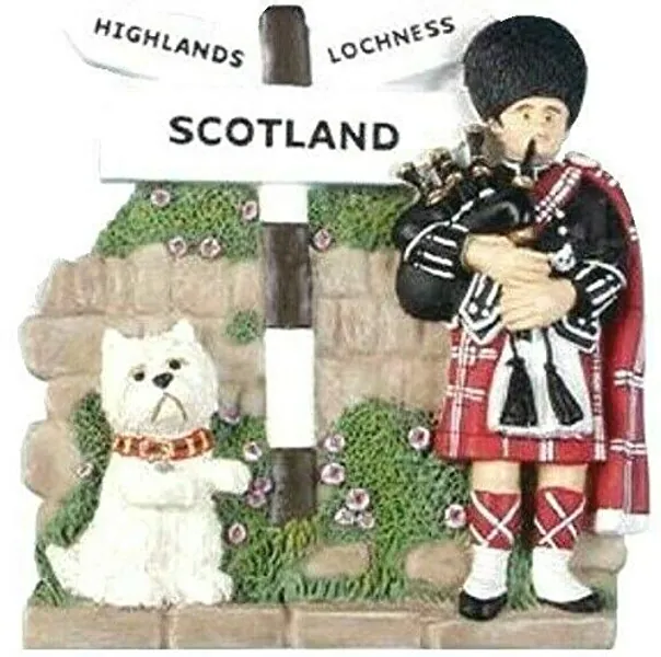 Scotland Westie Signpost Bagpiper Fridge Magnet Scottish Souvenir Gift Sign Post