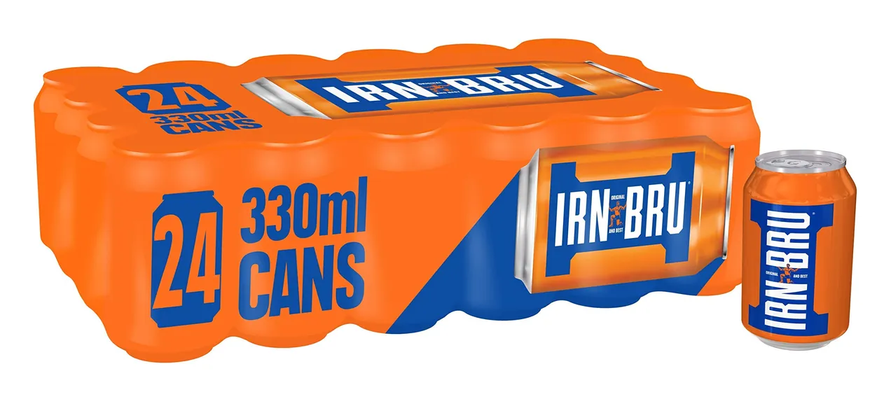 IRN-BRU | 24 x 330ml Cans | BRU'd in Scotland Since 1901 to a Secret Recipe With 32 Flavours | It Tastes Magic