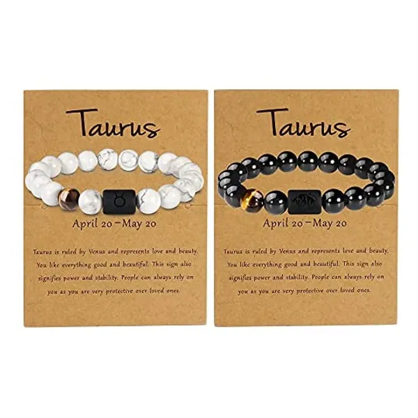 
                            HAIAISO 2PCs Zodiac Bracelet for Men Women,10mm Natural Black Onyx Bead Bracelet Star Sign Constellation Horoscope Adjustable Bracelet with Constellation Card
                        
